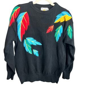 Hawaiin Sunny South Black Crew Neck Sz XL Cozy Beach Boho Retro Long Sleeve